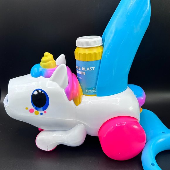 Play Day Unicorn Push Bubble Blower w/ Bubble Solution Blue White NWOB - Picture 5 of 12